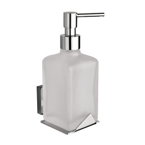 Distributeur de savon en verre satiné, acier inoxydable et laiton chromé
