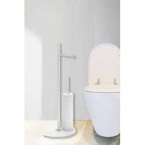 Demi - Porte-rouleau papier toilette et support brosse WC blanc