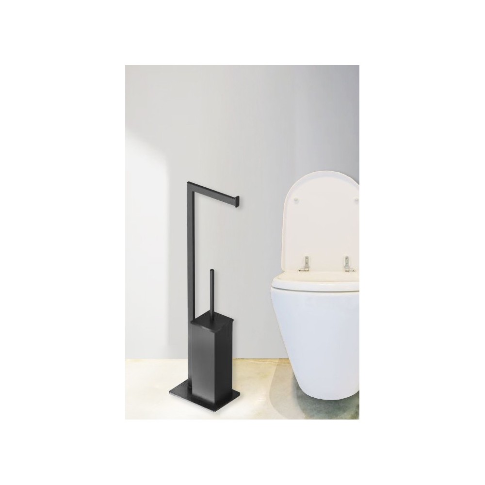 Blanche - Porte-rouleau papier toilette et support brosse WC noir