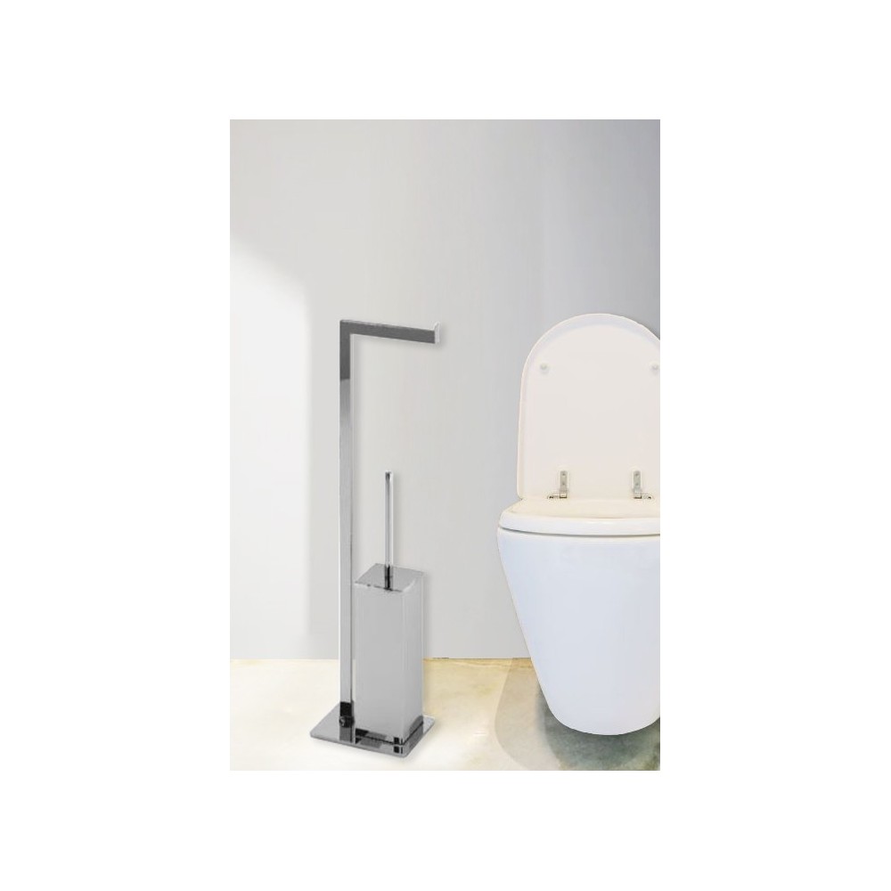 Blanche - Porte-rouleau et porte-brosse WC chromés