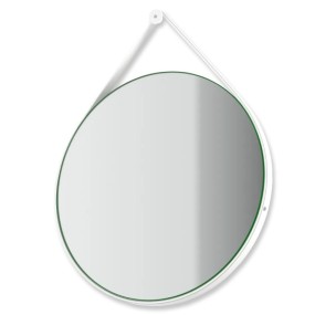 Lory - Miroir de salle de bain avec cadre en éco-cuir blanc Made in Italy