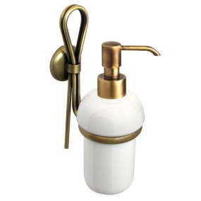 Dispenser dosasapone in ottone cromato con finitura in bronzo spazzolato e ceramica bianca