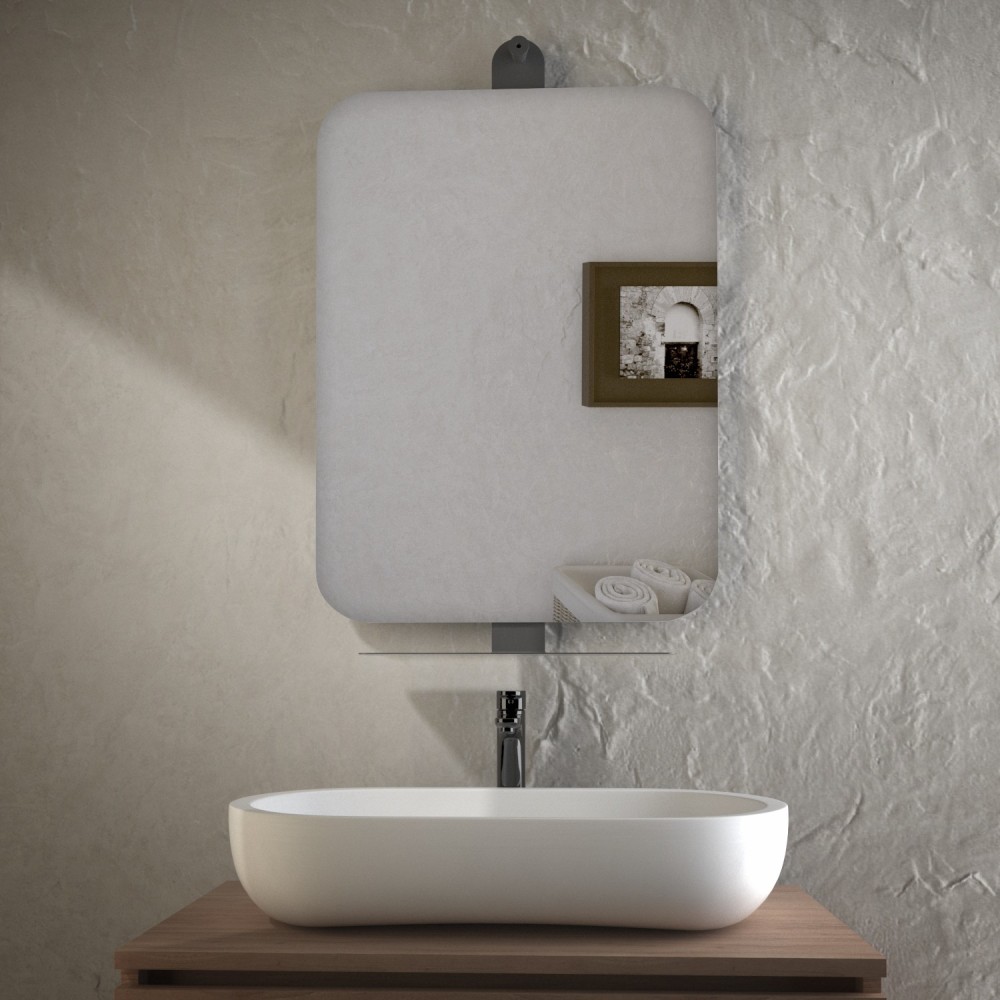 Dino - Miroir de salle de bain rectangulaire avec étagère de rangement noire Made in Italy