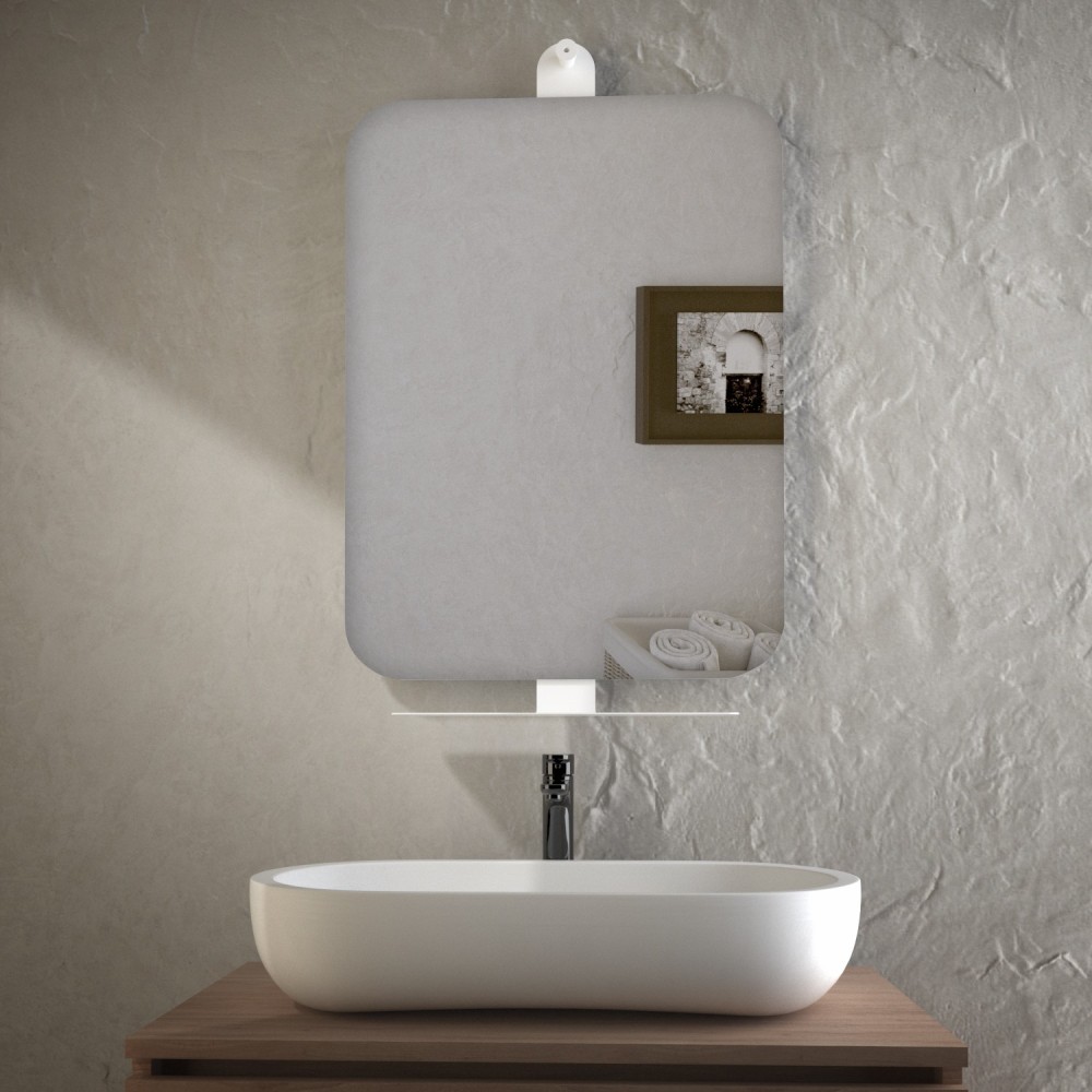 Dino - Miroir de salle de bain rectangulaire avec étagère de rangement blanche Made in Italy
