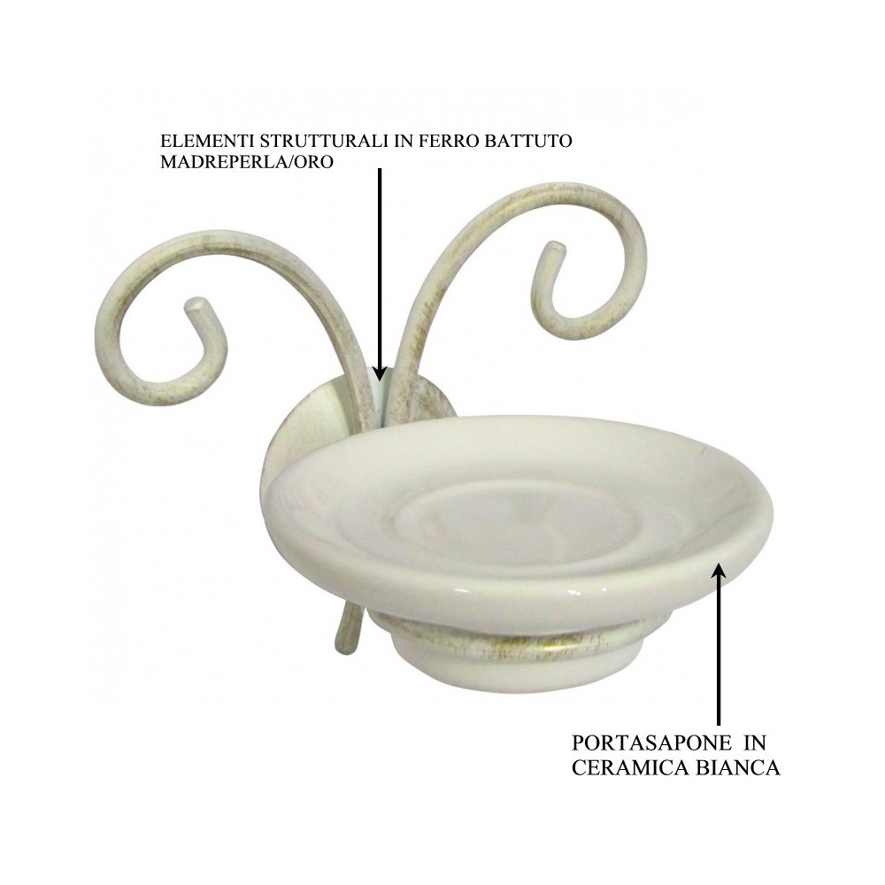 Accessoires de bain - Porte-savon en fer forgé et céramique blanche