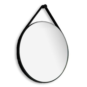 Mirta - Miroir rond avec cadre en éco-cuir noir Fabriqué en Italie