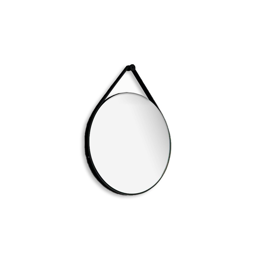 Mirta - Miroir rond avec cadre en éco-cuir noir Fabriqué en Italie