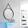 Mirta - Miroir de salle de bain rond avec cadre en éco-cuir noir d.60cm