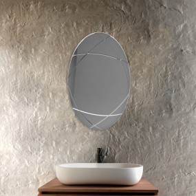 Sound ovale - Miroir de salle de bain de forme avec gravures Made in Italy