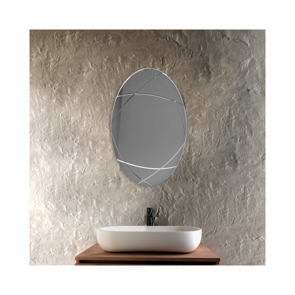 Sound ovale - Miroir de salle de bain de forme avec gravures Made in Italy