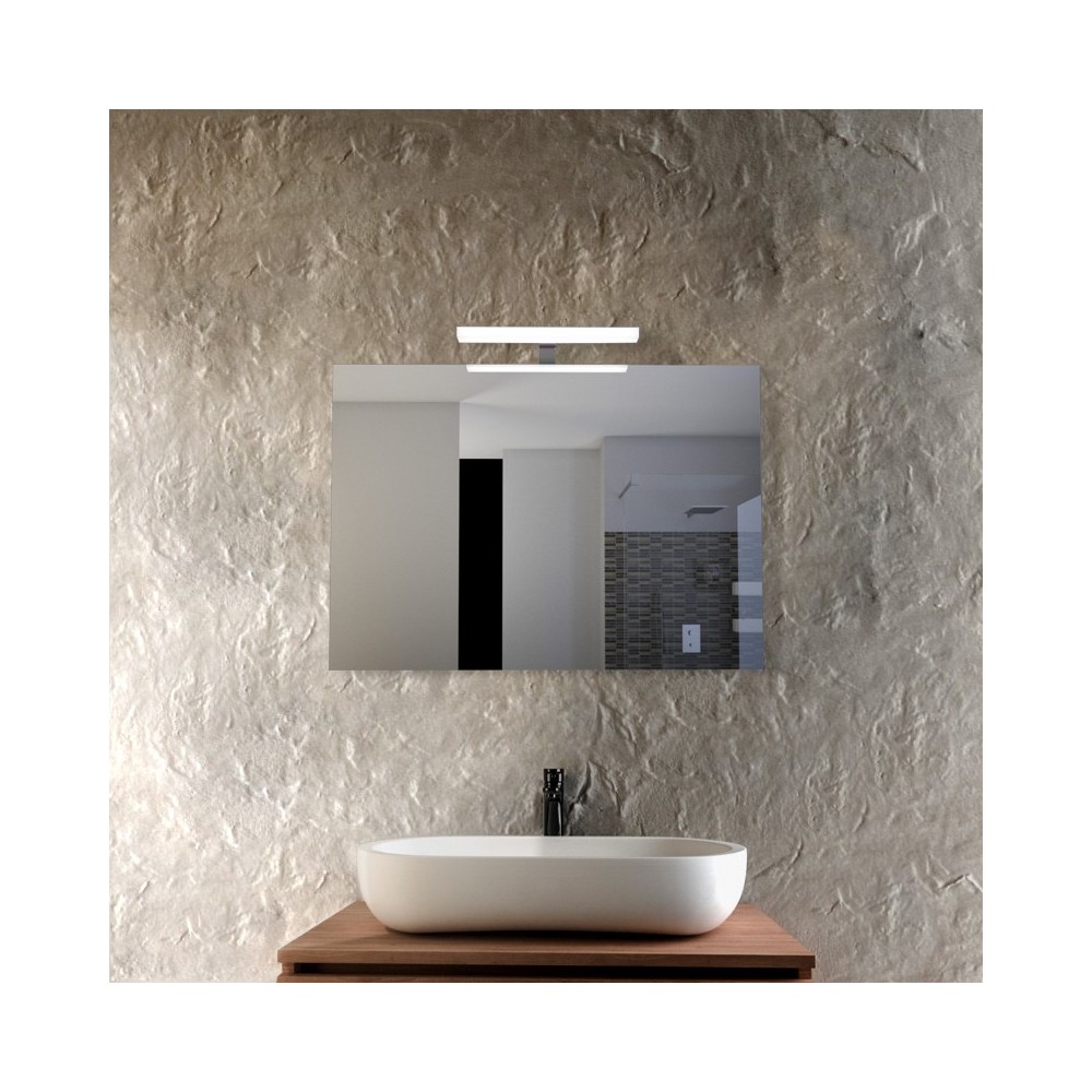 Aka-Specchio rettangolare con telaio perimetrale grigio e lampada led