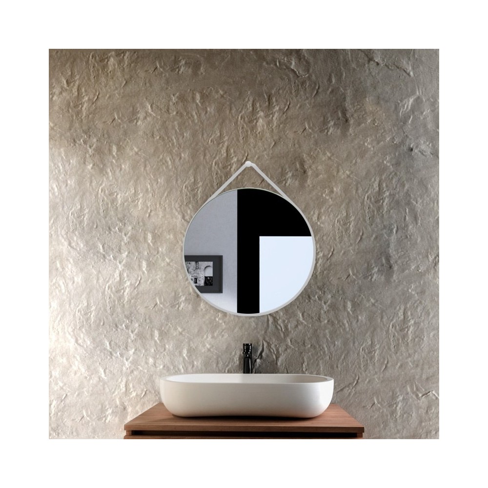 Lory - Miroir avec cadre en éco-cuir blanc Fabriqué en Italie