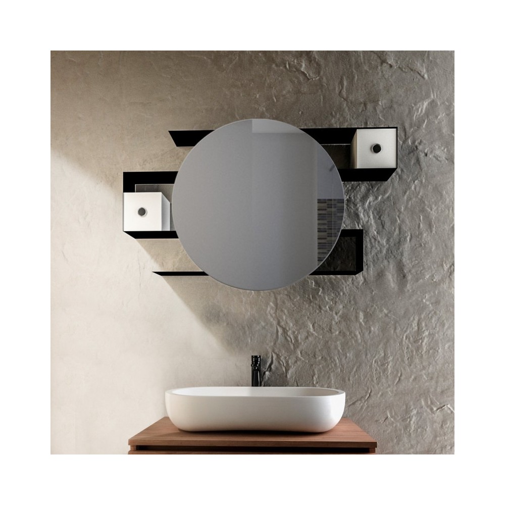 Tiroir - Miroir de salle de bain avec étagères et boîtes de rangement Made in Italy