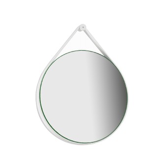 Lory - Specchio bagno tondo con cornice in ecopelle bianca